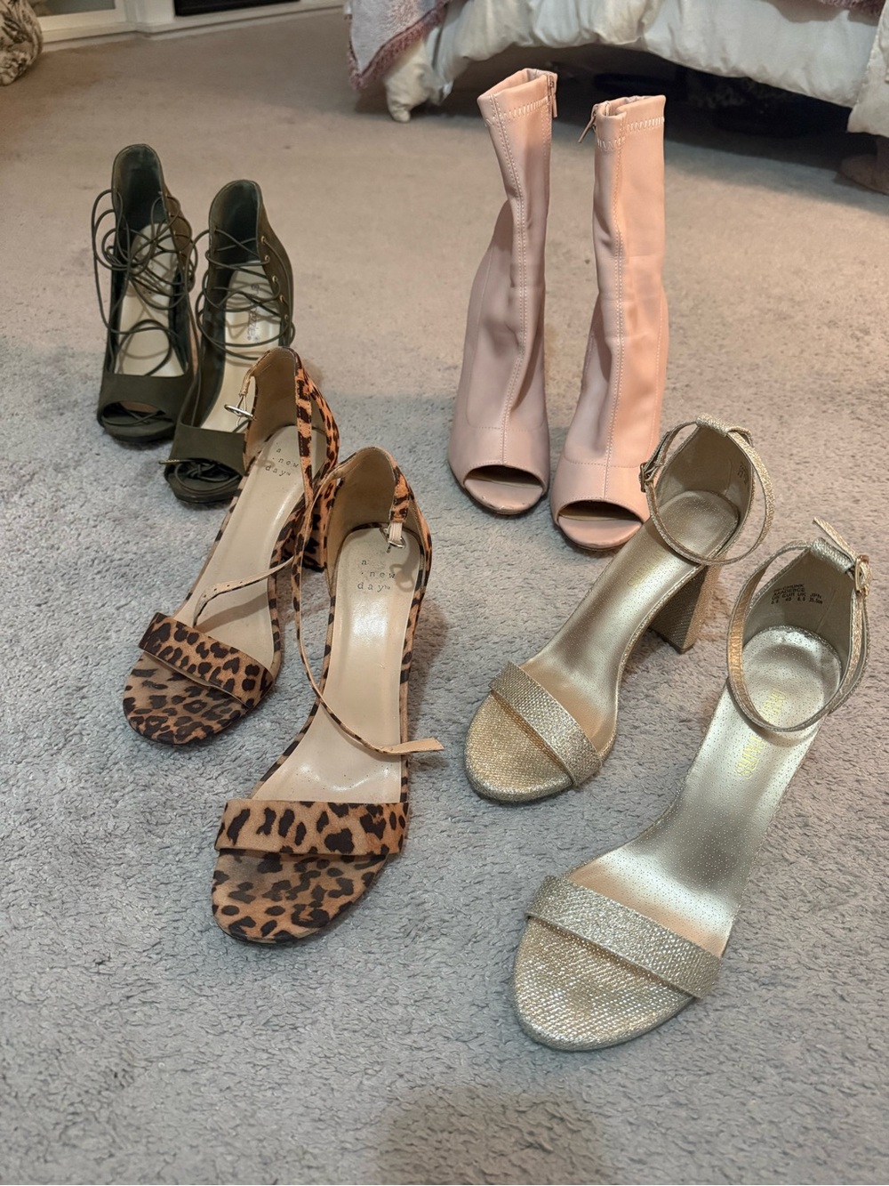 Gold Ankle-Strap Block Heel Sandals -